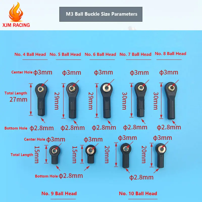Plastikowa M2 M2.5 M3 głowica kulowa klamra 2mm 2.5mm 3mm koniec drążka/końcówka kulowa/przegub kulisty do zdalnie sterowana łódka RC samolot RC Car