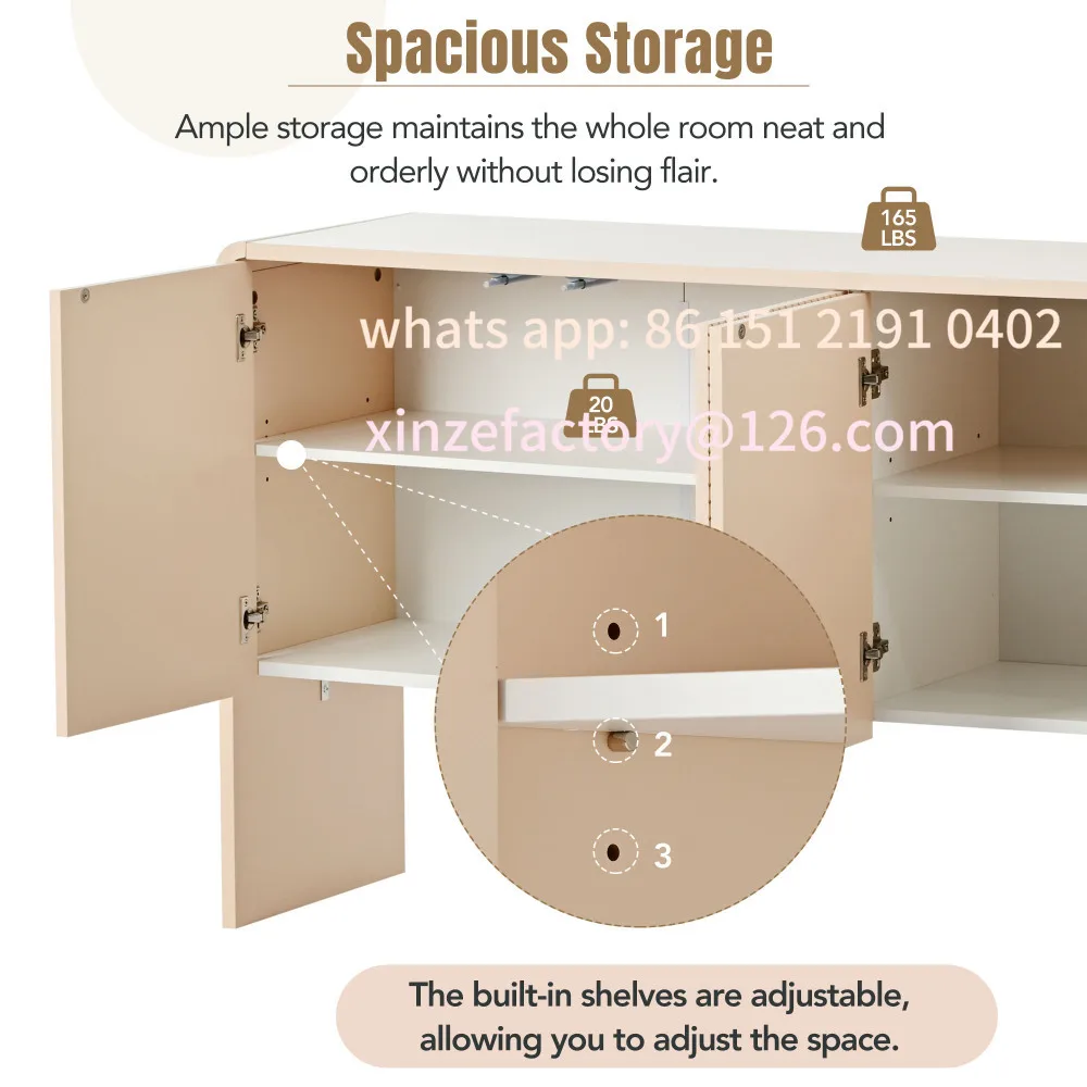 Customizable TREXM Minimalist Style 60"L Large Storage Space Sideboard with 4 Doors and Rebound Device for Living Room (Apricot
