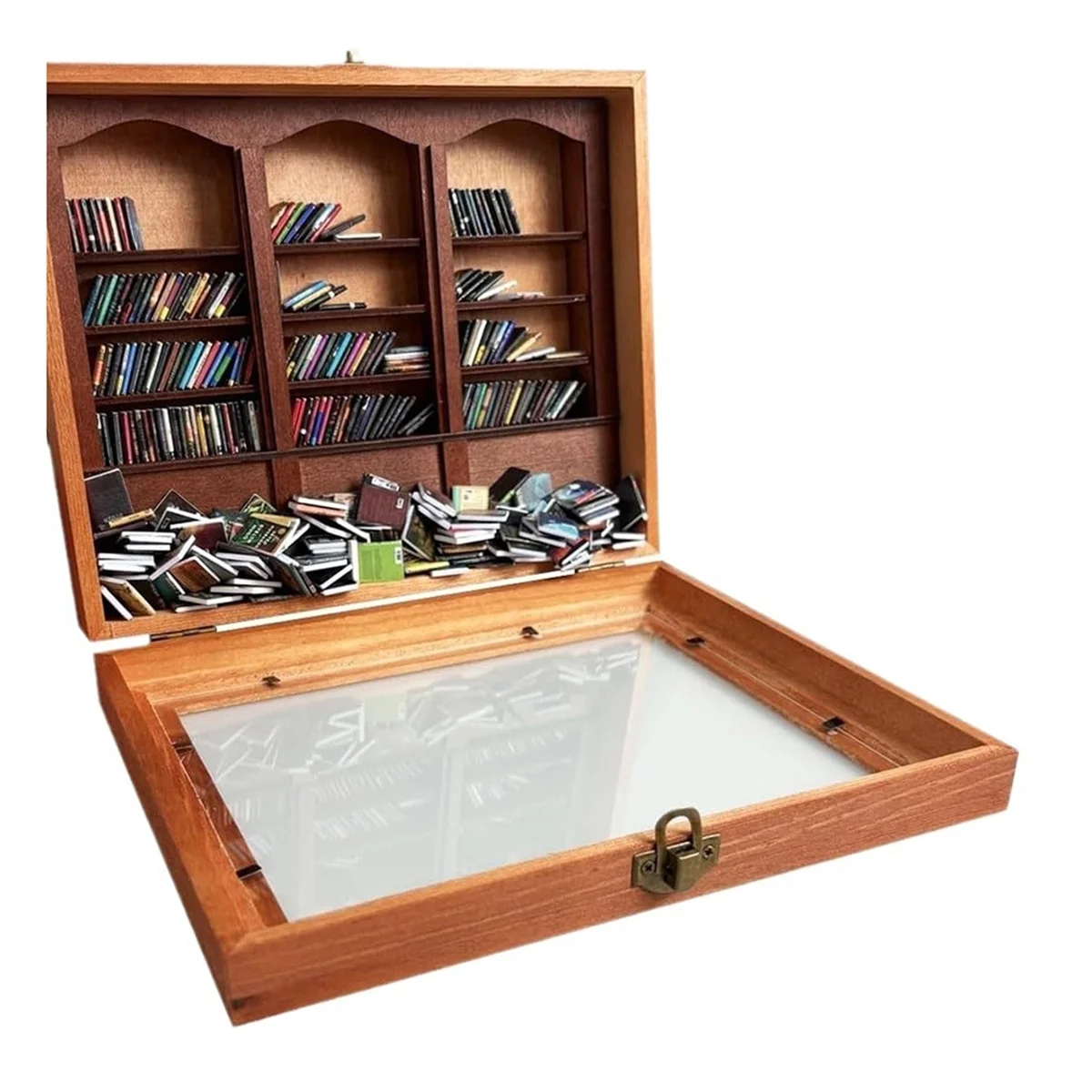 N38R_Relief Angst-Bücherregal mit 200-Büchern, Miniatur-Bücherregal-Ornament