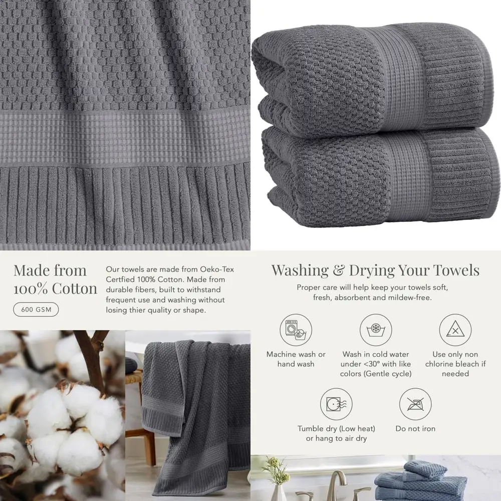 

Очень большие хлопковые простыни для ванной из 2 шт. | Мягкий, впитывающий и быстросохнущий | Уголь