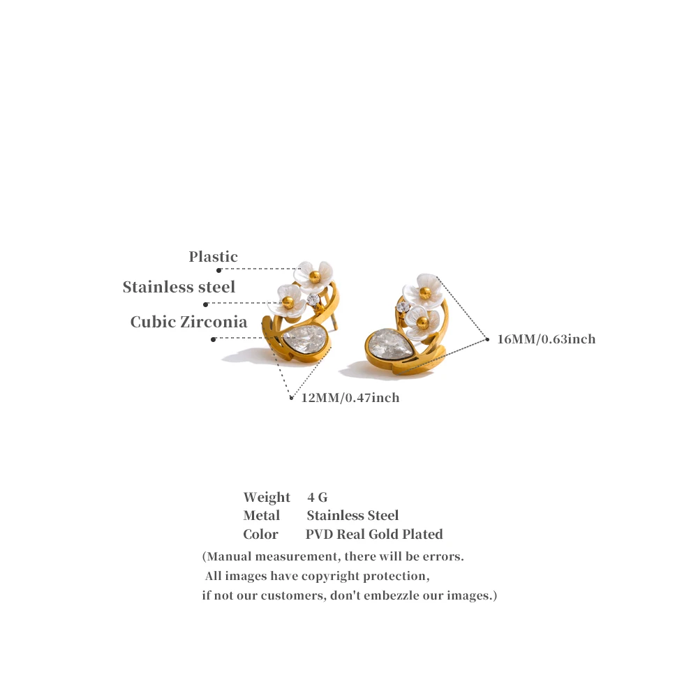 Yhpup Exquisite Stainless Steel Flower Cubic Zirconia Stud Earrings Anti Allergic Chic Daily Jewelry