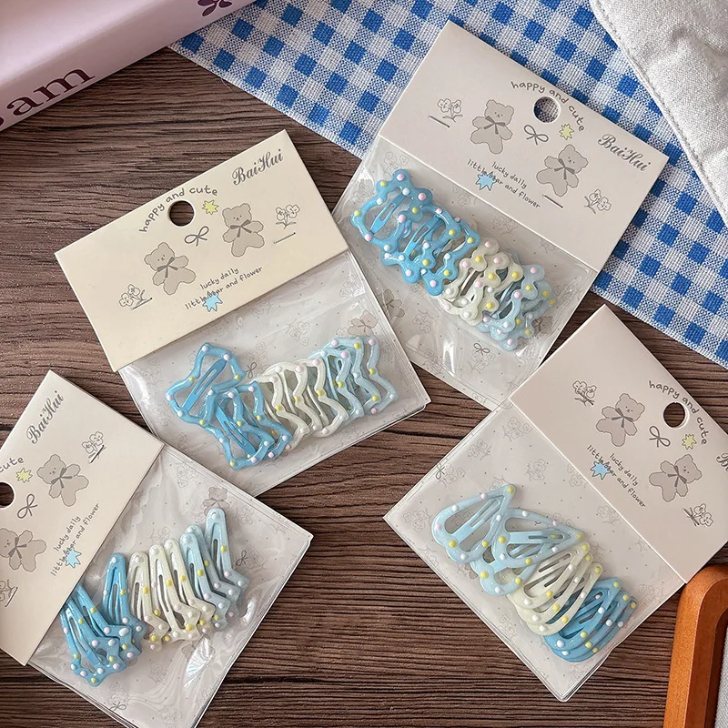 

Милые заколки для волос, 9 шт., синие точки, капельная масляная глазурь, зажимы для бахромы, милая нескользящая ручка, необходимые аксессуары для укладки волос