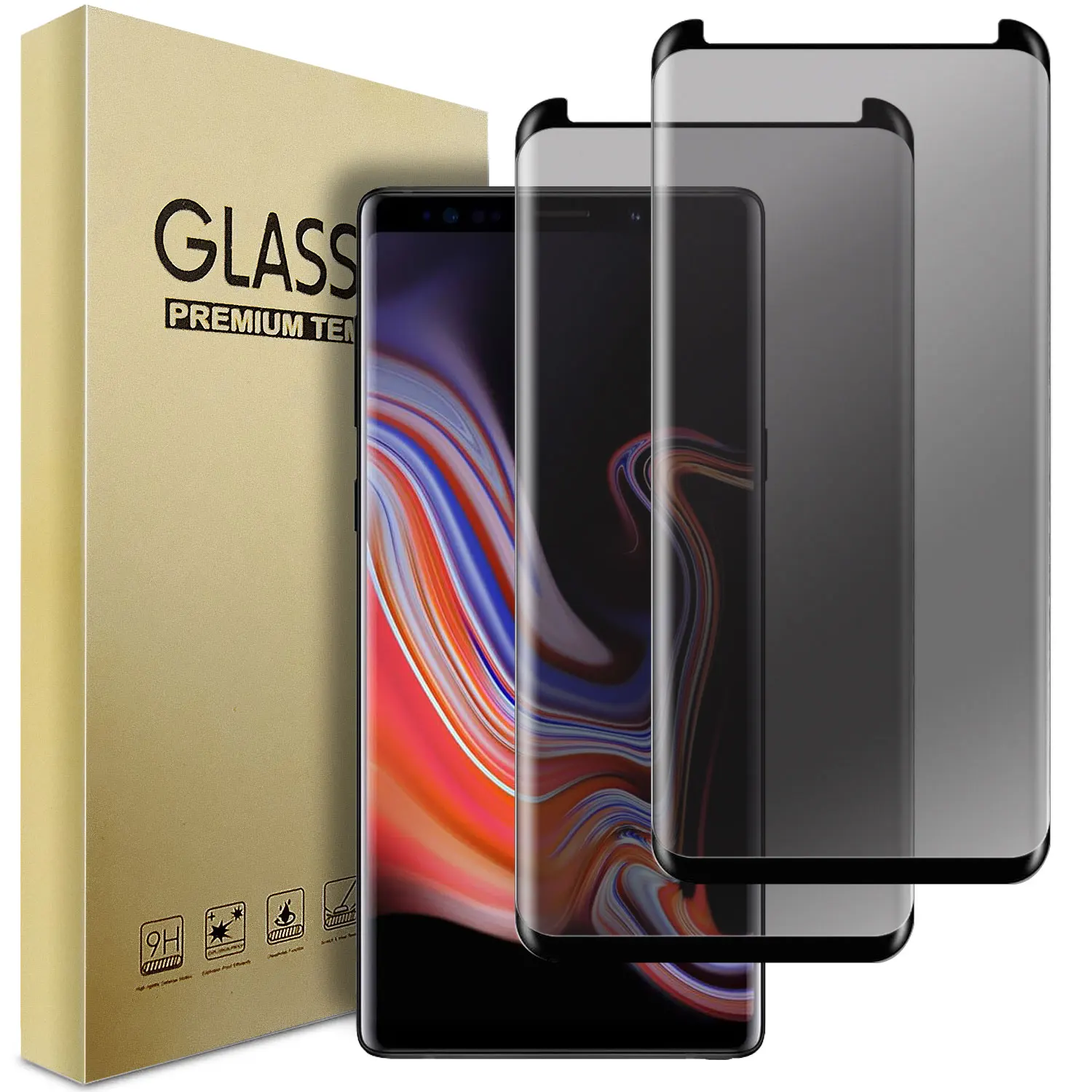 For Samsung Galaxy Note 9 Case Friendly Anti Spy Privacy Tempered Glass Screen Protectors 2-Pack