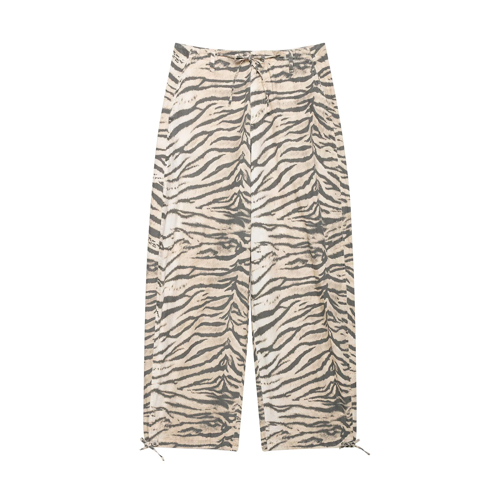 American retro animal pattern casual pants for women with drawstring and ankle design, loose workwear casual pants