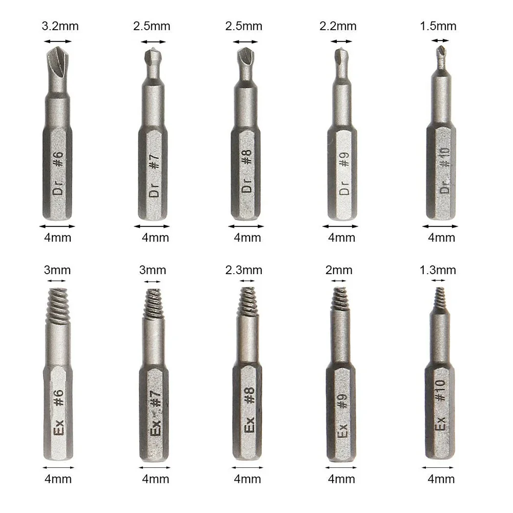 10 ชิ้น 6.35 มิลลิเมตร Screw Extractor เจาะชุด Bit Stripped Screw Extractor Kit สําหรับสกรูหกเหลี่ยม Broken Bolt Extractor