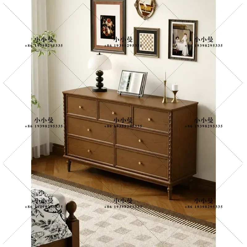 Solid Wood Medieval Style Dining Side Cabinet 7 Drawer Chest Living Room Bedroom Bedside Storage Locker Furniture