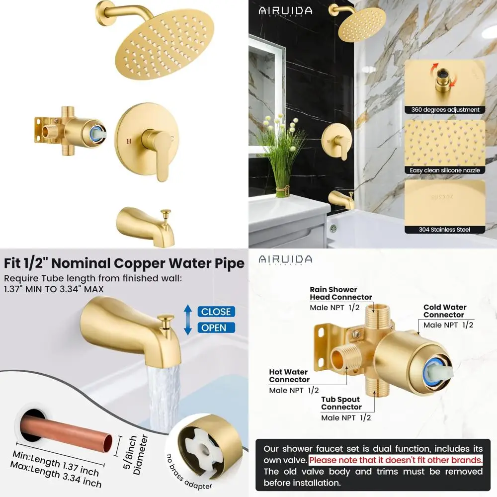 

Complete Bathtub Faucet Set with Shower Head, Handle, and Rough-In Valve Trim Kit for Modern Bathrooms