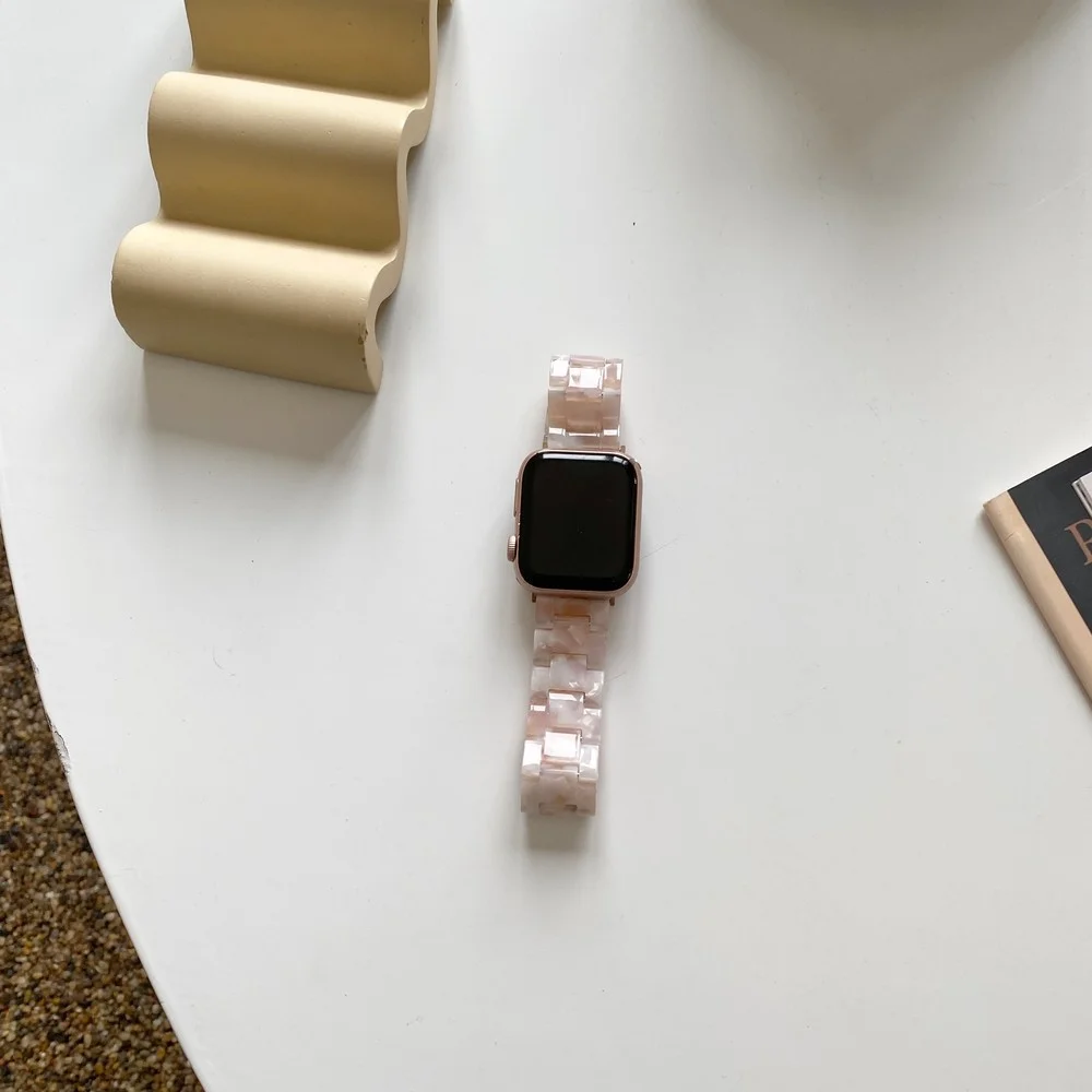 Watch Bracelet Brand New Watch Strap for Apple Watch Lightweight iwatch 1/2/3/4/5/6/7 Light Pink Marbled Resin Watch Band