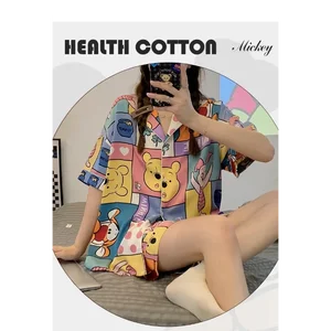 Disney novo pooh urso pijamas de seda feminino conforto e casual leve legal bonito dos desenhos animados respirável homewear ternos pijamas 8 principais vendas pijama do pooh - №1
