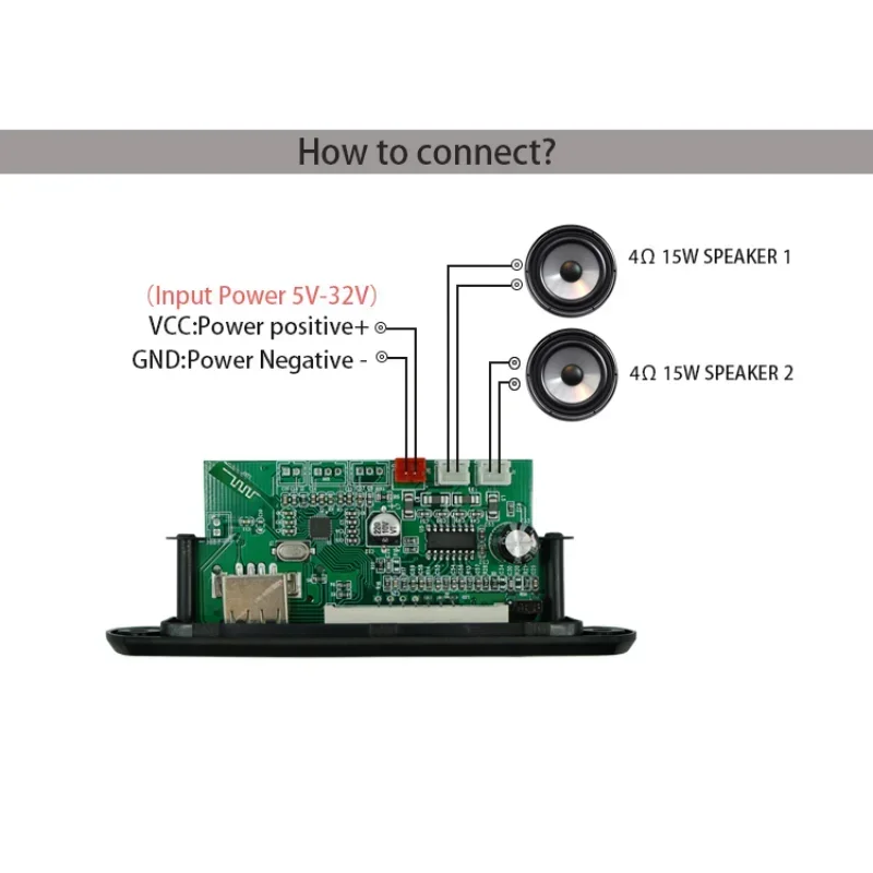 DC 12V Car TF Card Version 2x15W Amplifier MP3 Decoding Module Bluetooth 5.0 Music Speaker USB FM Remote Power Decoder Board