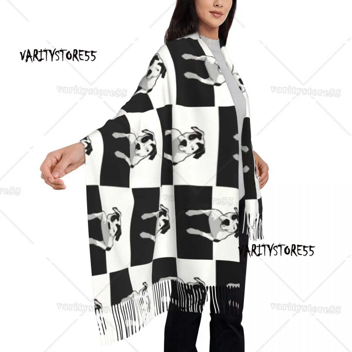 Lady Long Cute Bull Terrier Dog Scarves Women Winter Thick Warm Tassel Shawl Wrap EBT Animal Scarf