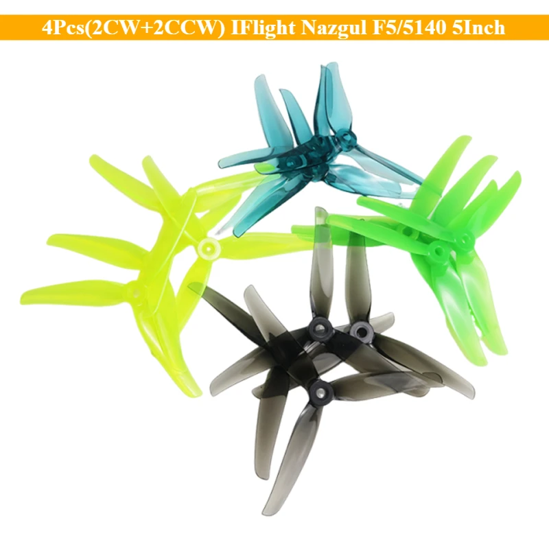 

4 шт. (2CW+2CCW) трехлопастные пропеллеры iFlight Nazgul F5/5140 5 дюймов с монтажным отверстием 5 мм для FPV-дронов 5 дюймов