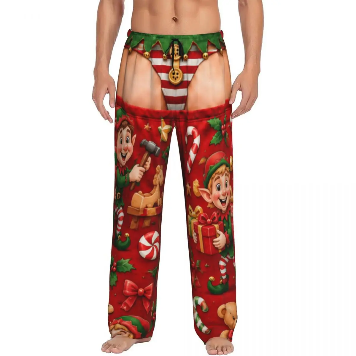 Mens Merry Christmas Santa Claus Snowman Wide Leg Palazzo Lounge Pajama Pants Loose Comfy Sleep Bottoms