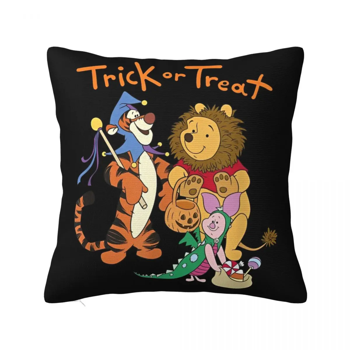 Soft Winnie The Pooh Halloween Group Shot Pillowcase Cushion Cover Trick Or Treat Pillow Case Cover Living Room Square 40*40cm