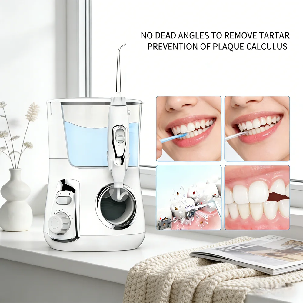 

Ирригатор для полости рта настольный, 800 мл, 10 умных режимов, 5 сменных насадок, идеально подходит для ежедневной чистки зубов