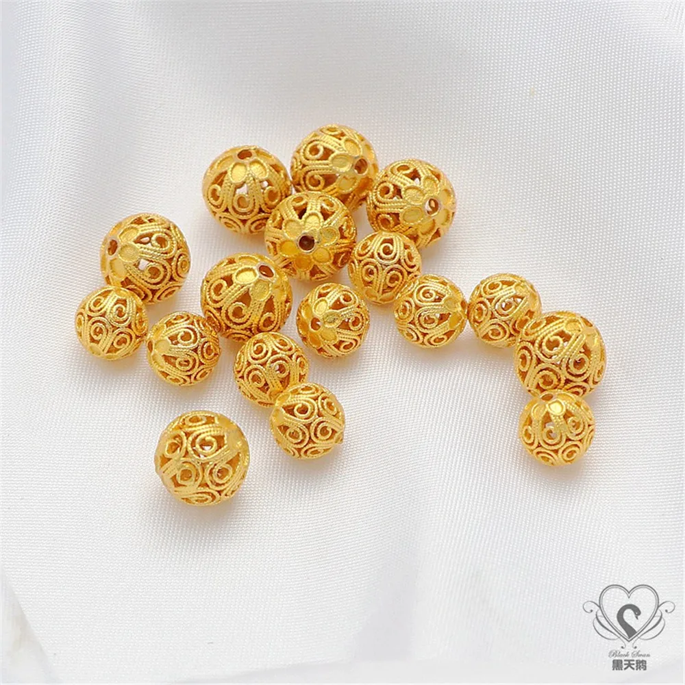 Matte Gold 10mm Hollow Oil Drop Round Flower Ball Bead Insulation Material Handmade Diy Jewelry Accessories Top Bead Loose Beads