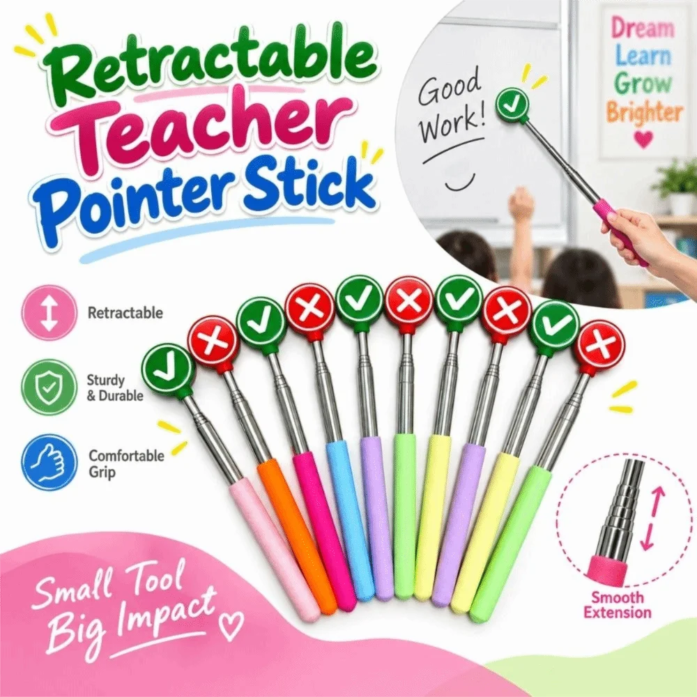 Retractable Teacher Pointer Stick with Check and Cross Symbol Non Slip Grip Teacher Pointer Stainless Steel