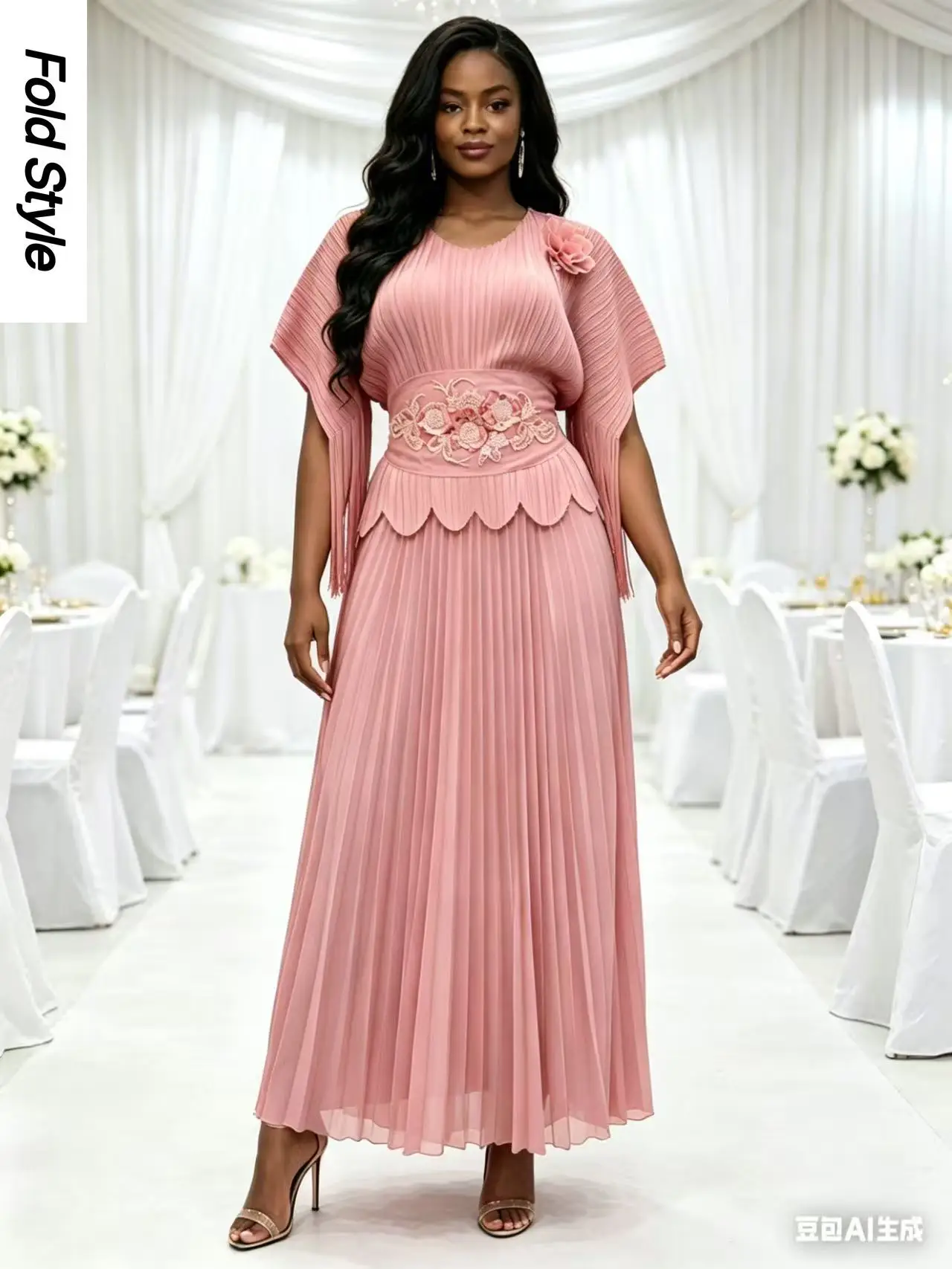 

Элитное платье Miyake с объемными цветами, топ с V-образным вырезом и сложной отделкой, длинная плиссированная юбка с высокой талией, женская одежда