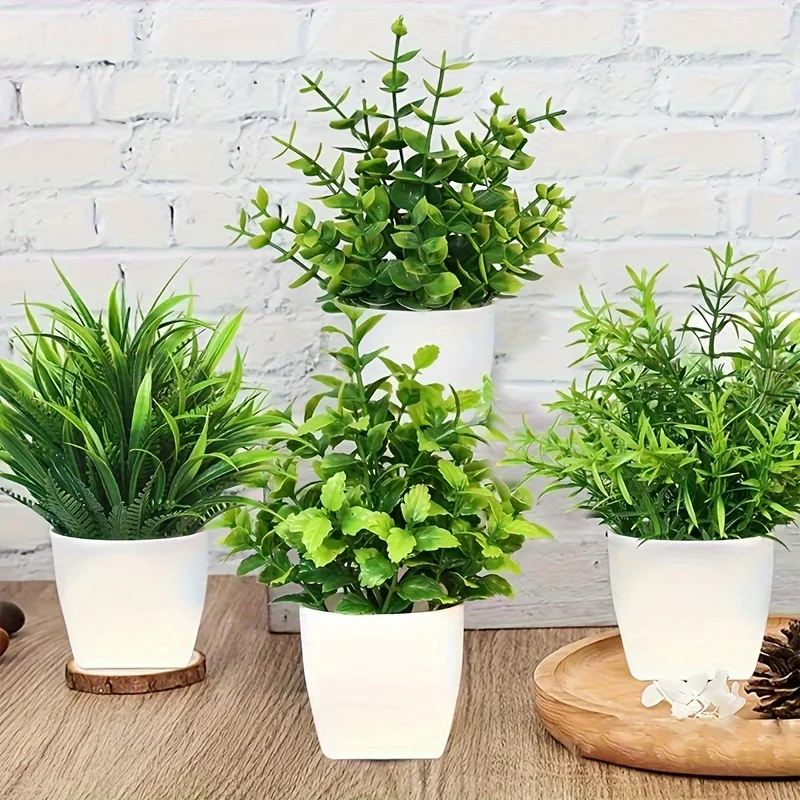 Wholesale OEM/ODM Artificial Mini Potted Plants Fake Sprayed Eucalyptus Plant in Pots House Plants for Home Office