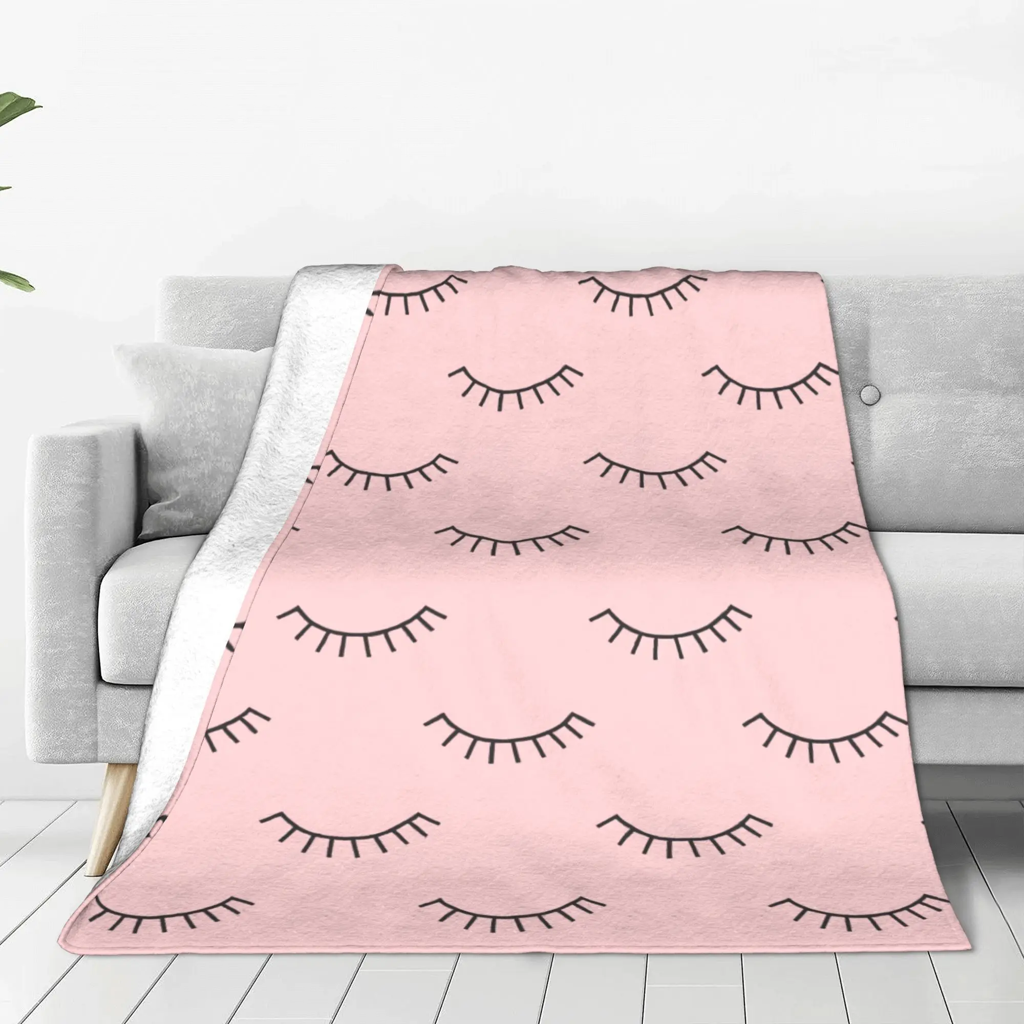 

Pink Abstract Closed Eyes Knitted Blanket Flannel Lightweight Thin Throw Blankets for Home Couch Bedspread