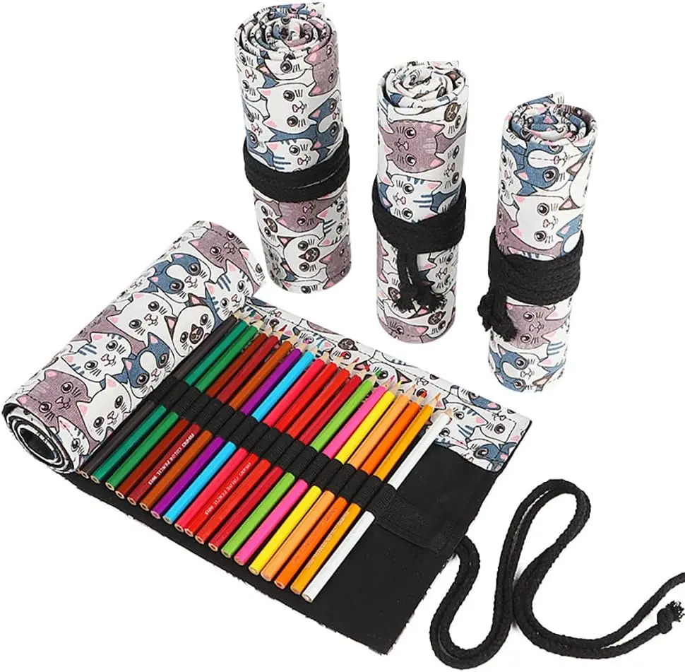 

72 Slots Pencil Roll Up Bag for Artists, Colored Pencils Organizer with Elastic Bands and Canvas Material