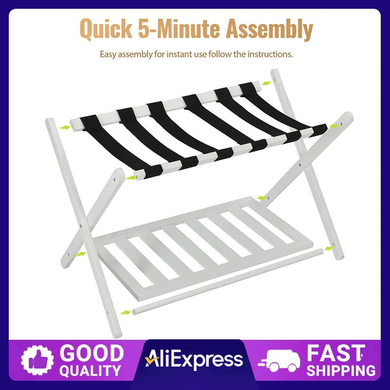 

2 Packs Luggage Rack Bamboo Nylon Straps Folding Luggage Rack for Guest Room with Storage Shelf Suitcase Rack Suitcase Stand