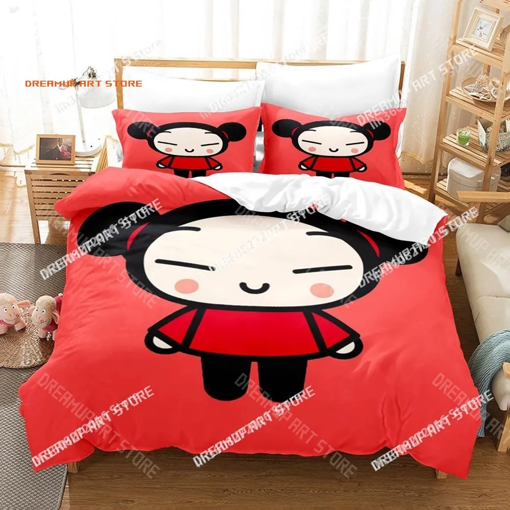 2026 3D Print Pucca Cartoon Bedding Set Cartoon Anime Three-piece Set Adult Kid Bedroom Duvetcover Sets Kawaii Girls