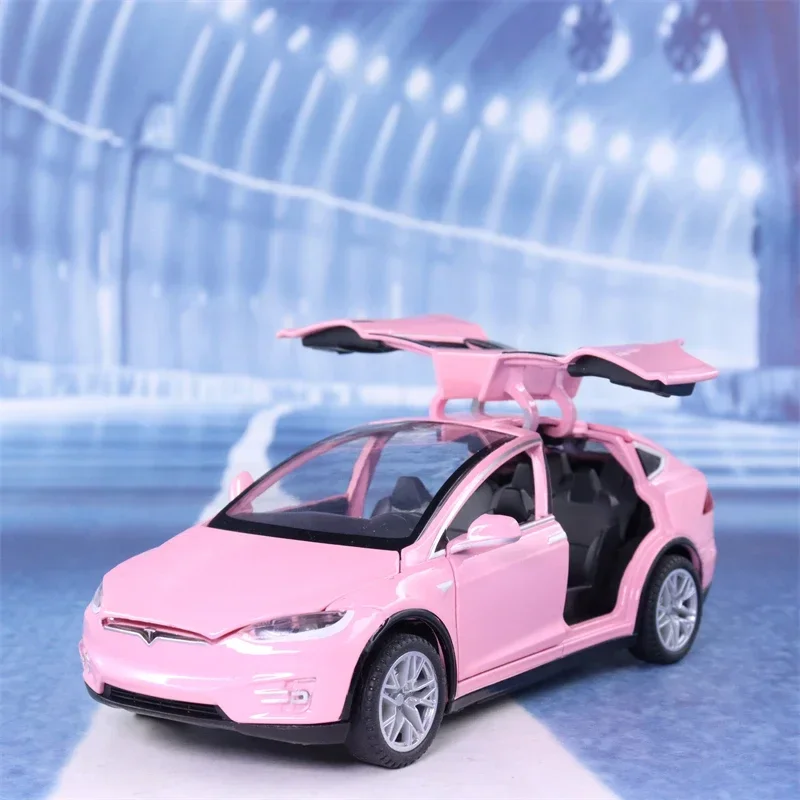 Modelo Tesla X de alta simulación para niños, modelo de aleación de Metal fundido a presión, luz de sonido de coche, Colección Pull Back, regalos de juguete A311, 1:32