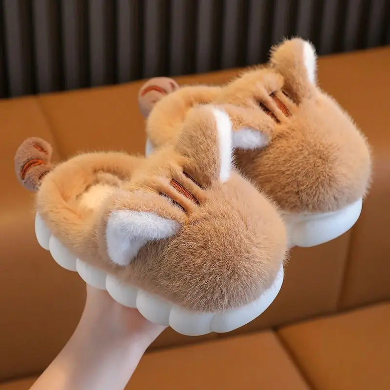 Childrens Cotton Slippers Autumn and Winter New Cartoon Cute Warm and Thick Soft for Boys and Girls Baby Plush Cotton Shoes