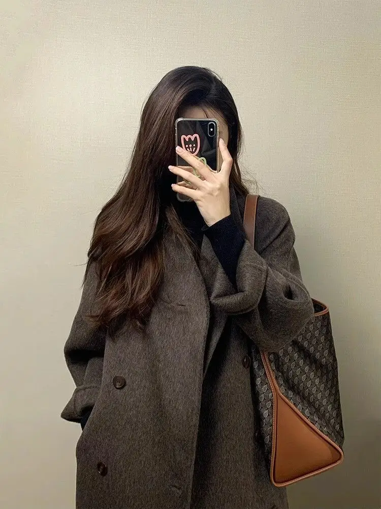 

Шерстяные пальто средней длины, женское пальто, ремесленное осеннее бархатное пальто с рукавами реглан, минималистичный готический стиль, школьное консервативное пальто для отдыха, плотное