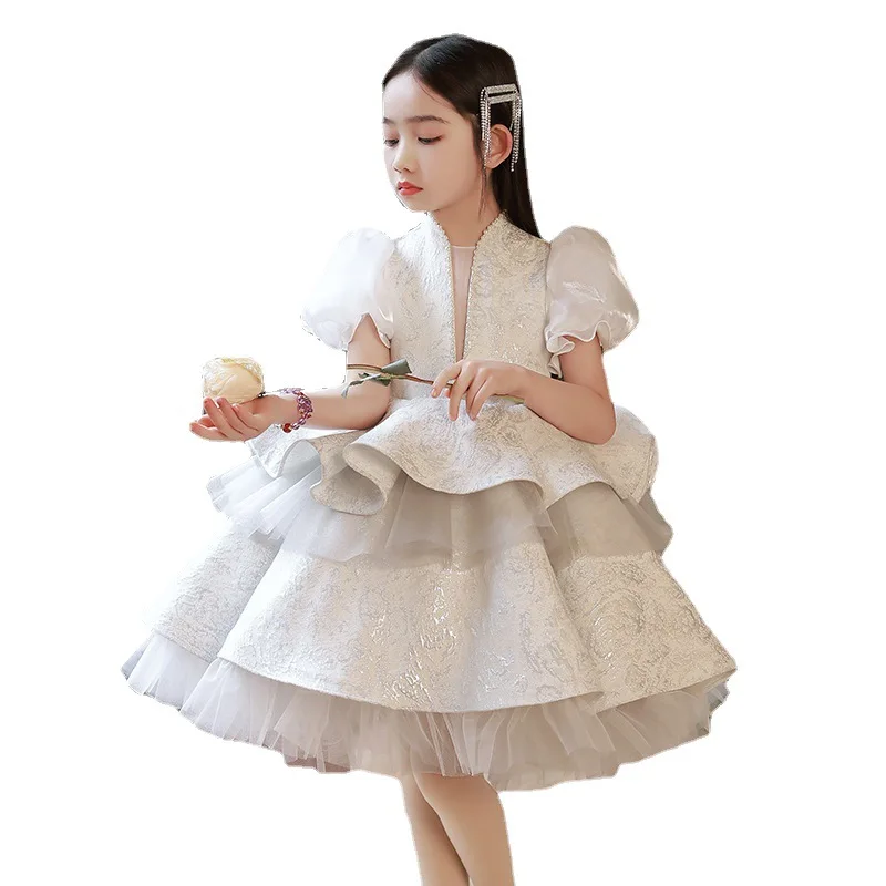 New High-End Flower Girls Evening Gown Bow Beading Design Vintage Spanish Children Birthday Party Dresses for Easter Eid