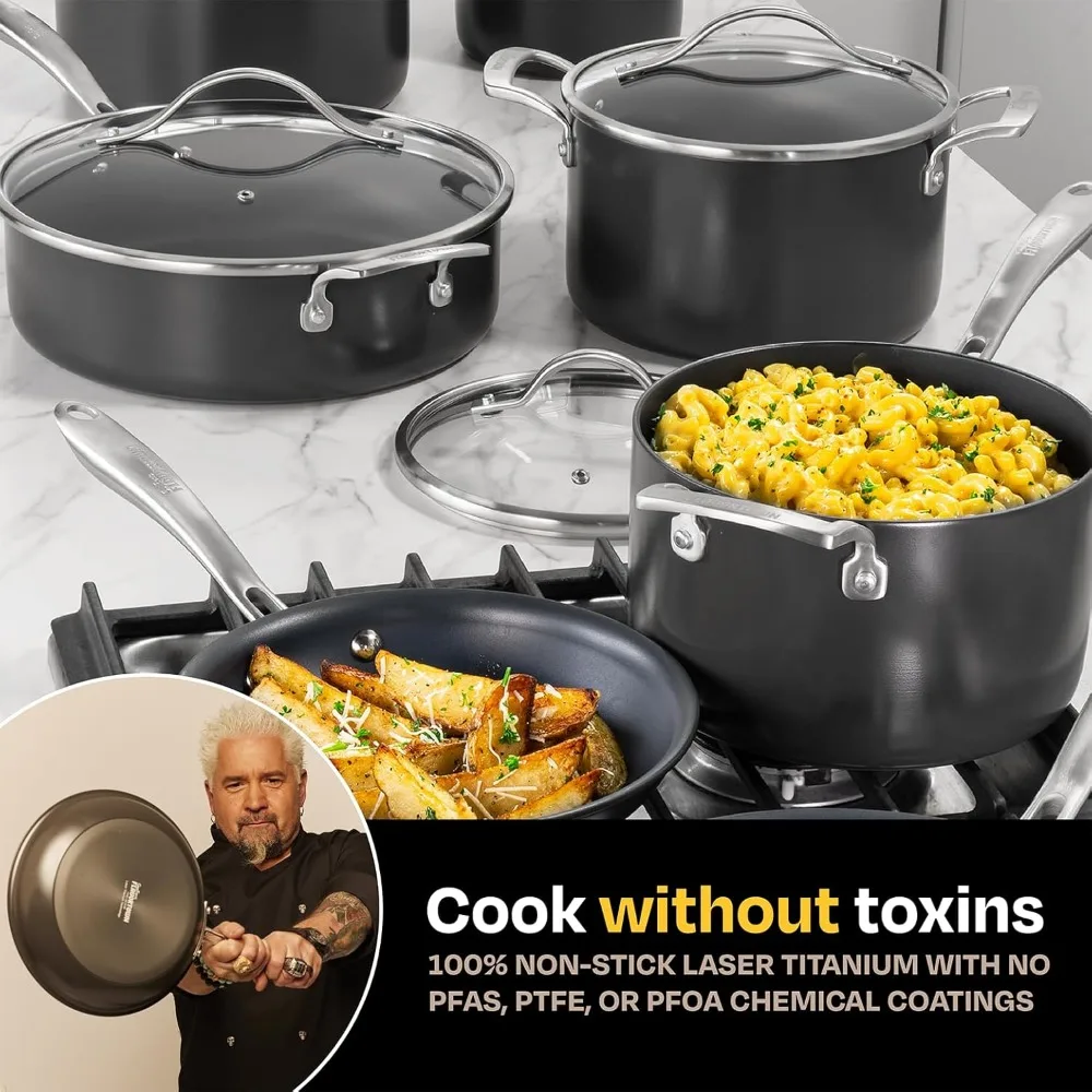 Laser Titanium 12 Piece Set - Non-stick Cookware Set Without PFAS, PTFE, or PFOA, 3x More Durable, Dishwasher Safe, Oven Safe