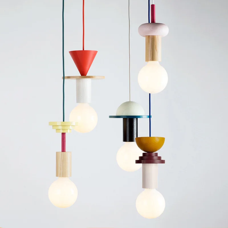 Nordic Color Wood LED Pendant Light Kitchen Hanging lamp Restaurant Ceiling chandelier Luminaire Bedroom Home Deco Light Fixture