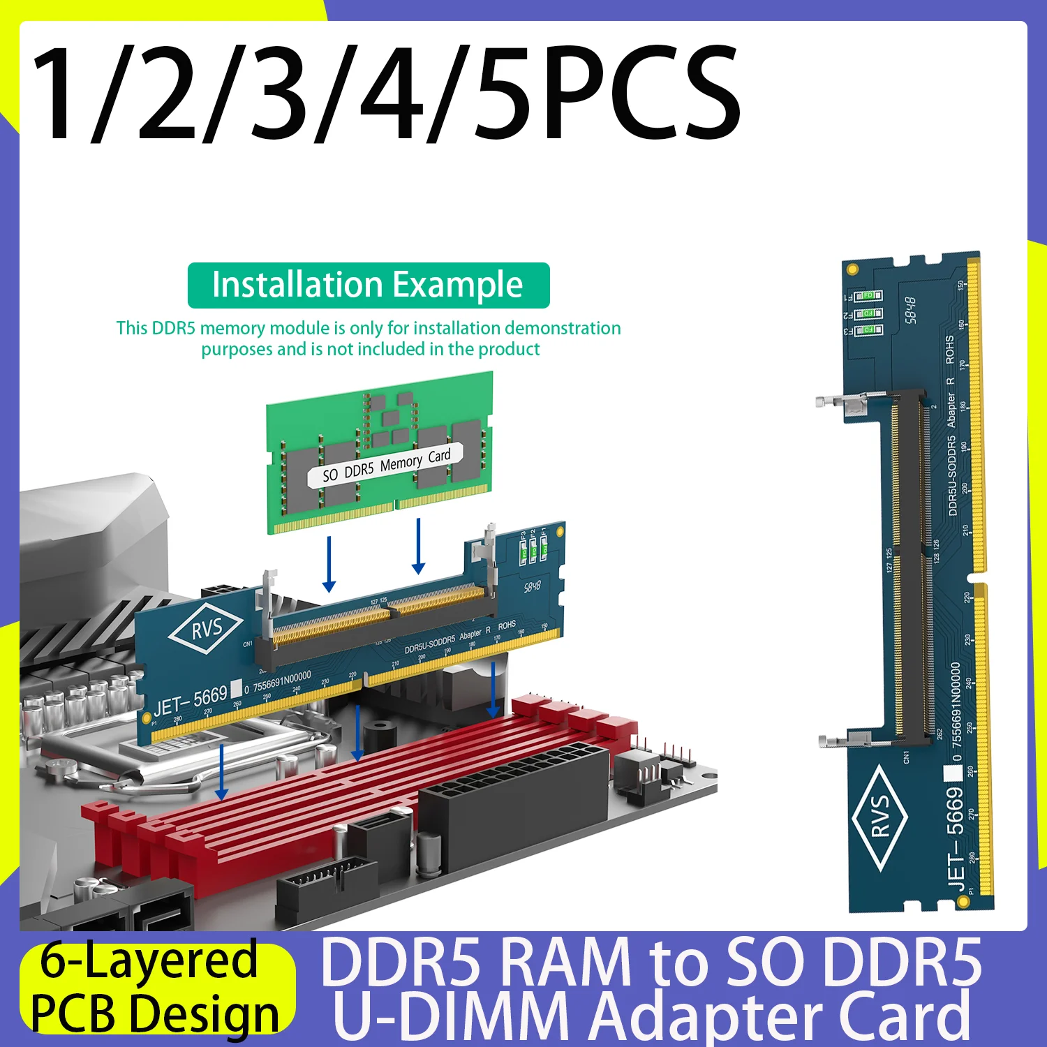 

Адаптер-конвертер для ноутбуков: от DDR5 (SO-DIMM) к DDR5 (U-DIMM) для настольных ПК, тестер памяти
