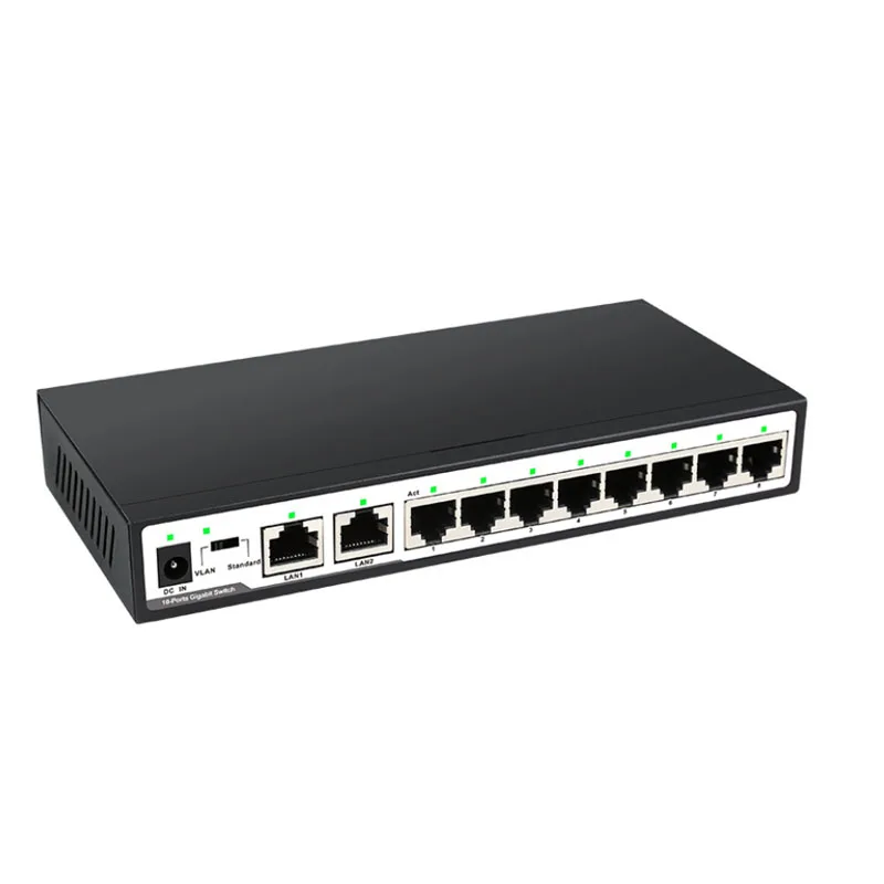

10 Port Full Gigabit Ethernet Switch 2 Uplink Switch VLAN Support Network switch
