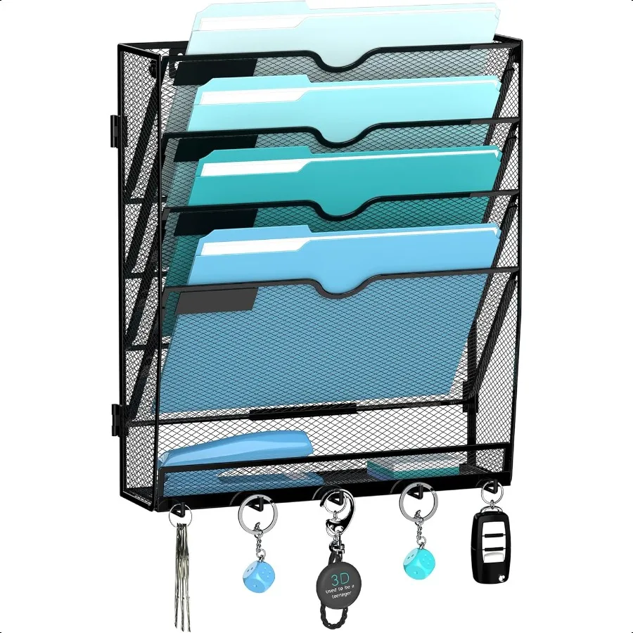 

Wall File Organizer with 5 Hooks 5 Tier Hanging File Organizer Vertical Wall Mount Mail Organizer for Papers Folders Magazines