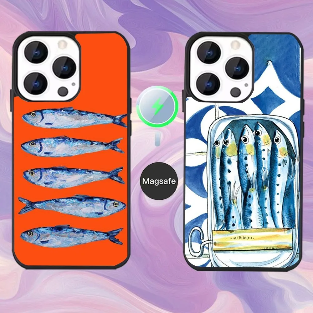 

Fish Sardine Painting Art Phone Case For iPhone 16,15,14,13,12,11,Pro,Max,Plus,Mini,Magsafe,Magnetic Wireless Charging Case