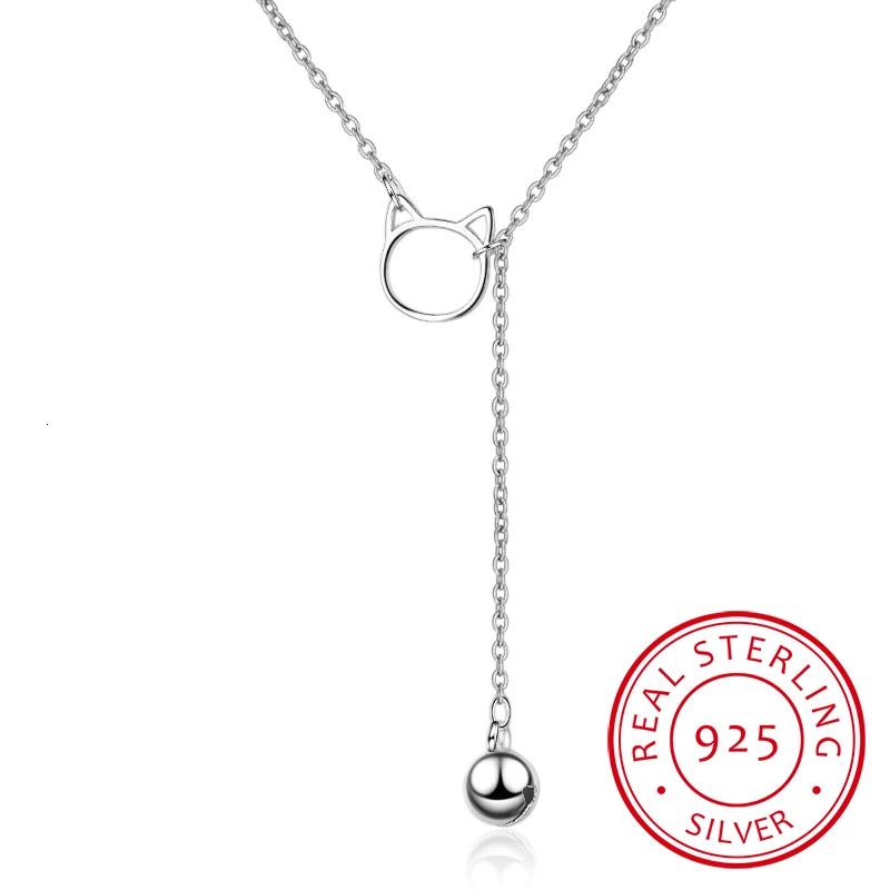 

Korea Cute Cat Ears Bells Pendant Sweet Fresh Creative 925 Sterling Silver Clavicle Chain Female Necklace Colar Collier