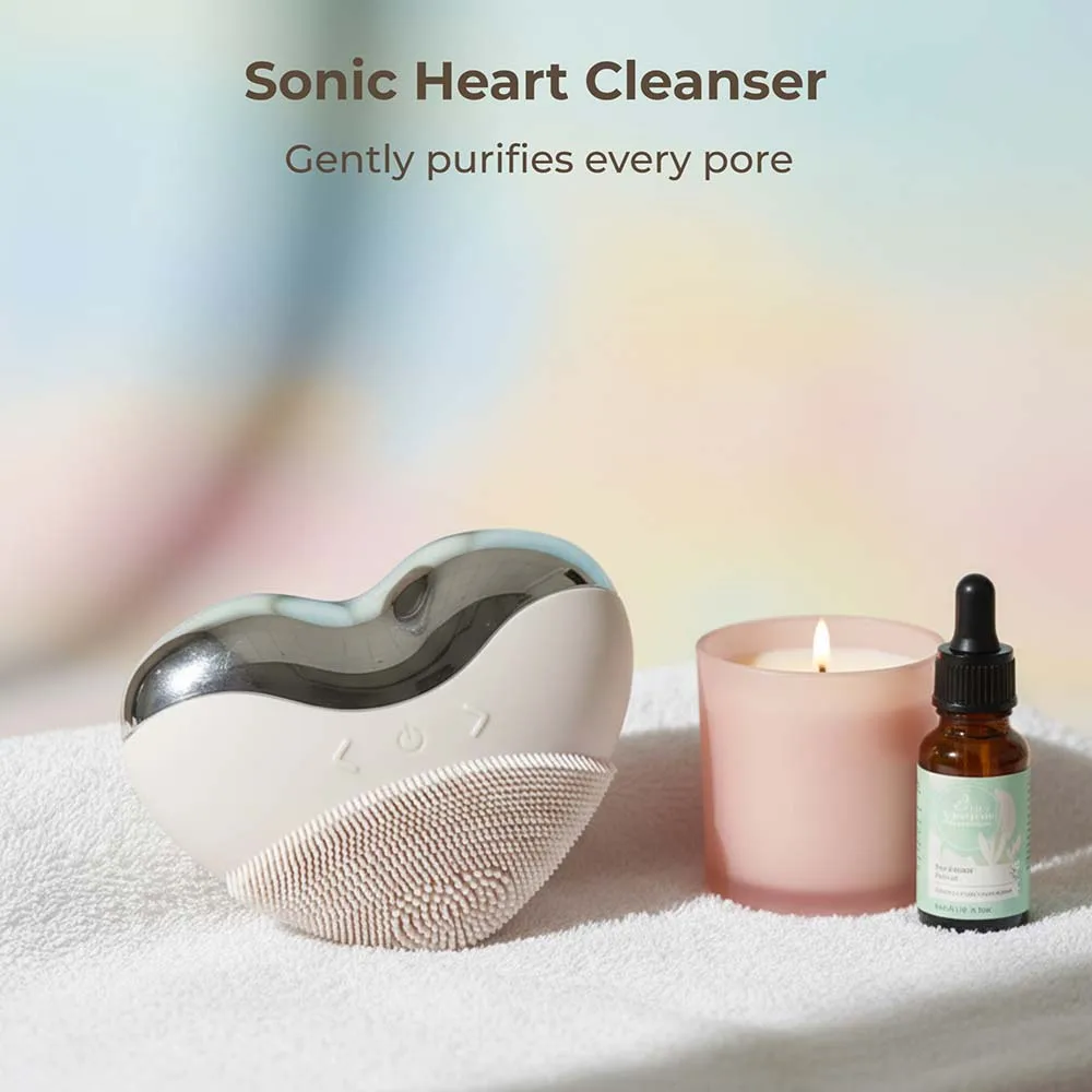 Factory Direct Love Heart Shaped Silicone Waterproof Vibrating Massage Face Cleansing Brush