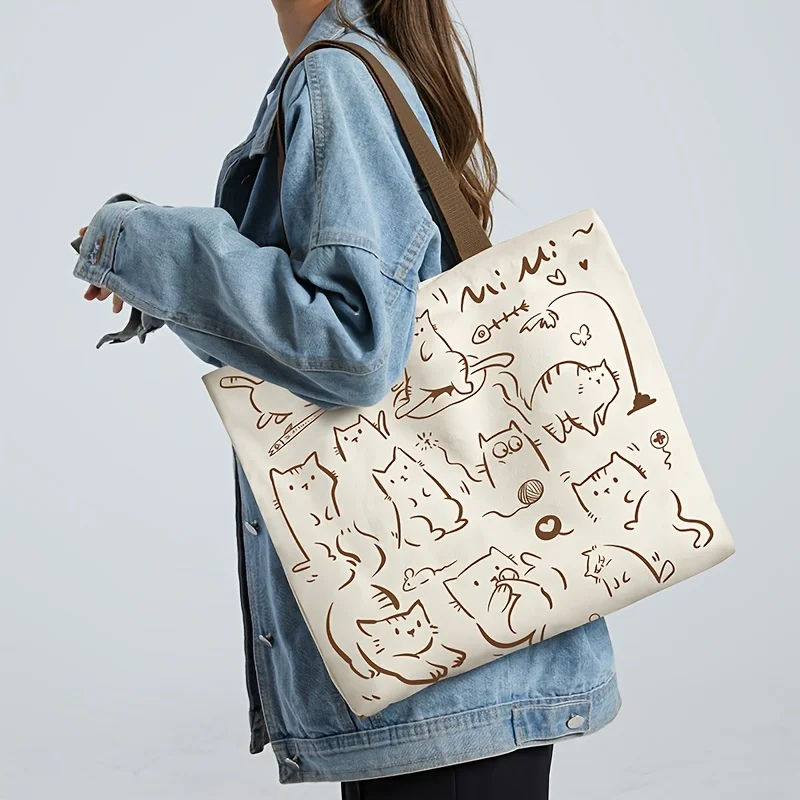Large Capacity Canvas Tote Bag, Multifunctional Shopping and Storage Student Tote Bag, Various Prints, Suitable for Commuting