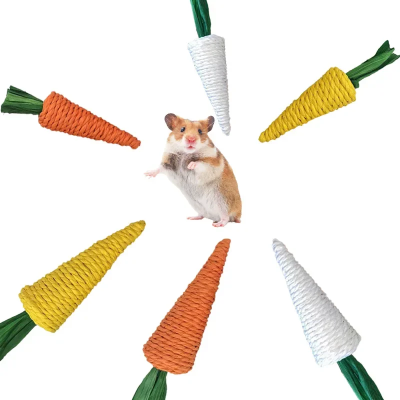 Small Animal Chew Toy Rabbit Carrot Chew Toy for Teeth Guinea Pig Hamster Rodent Chew Grass for Tooth Cleaning Radish Molar Toy