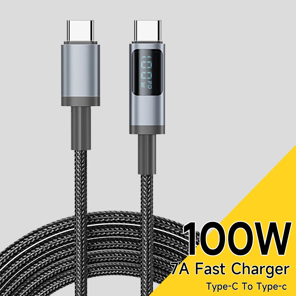 6A 100W USB C Cable PD LED Digital Display Type C Cable Fast Charging Data Cord For Huawei Samsung Xiaomi POCO F3 Realme Oneplus