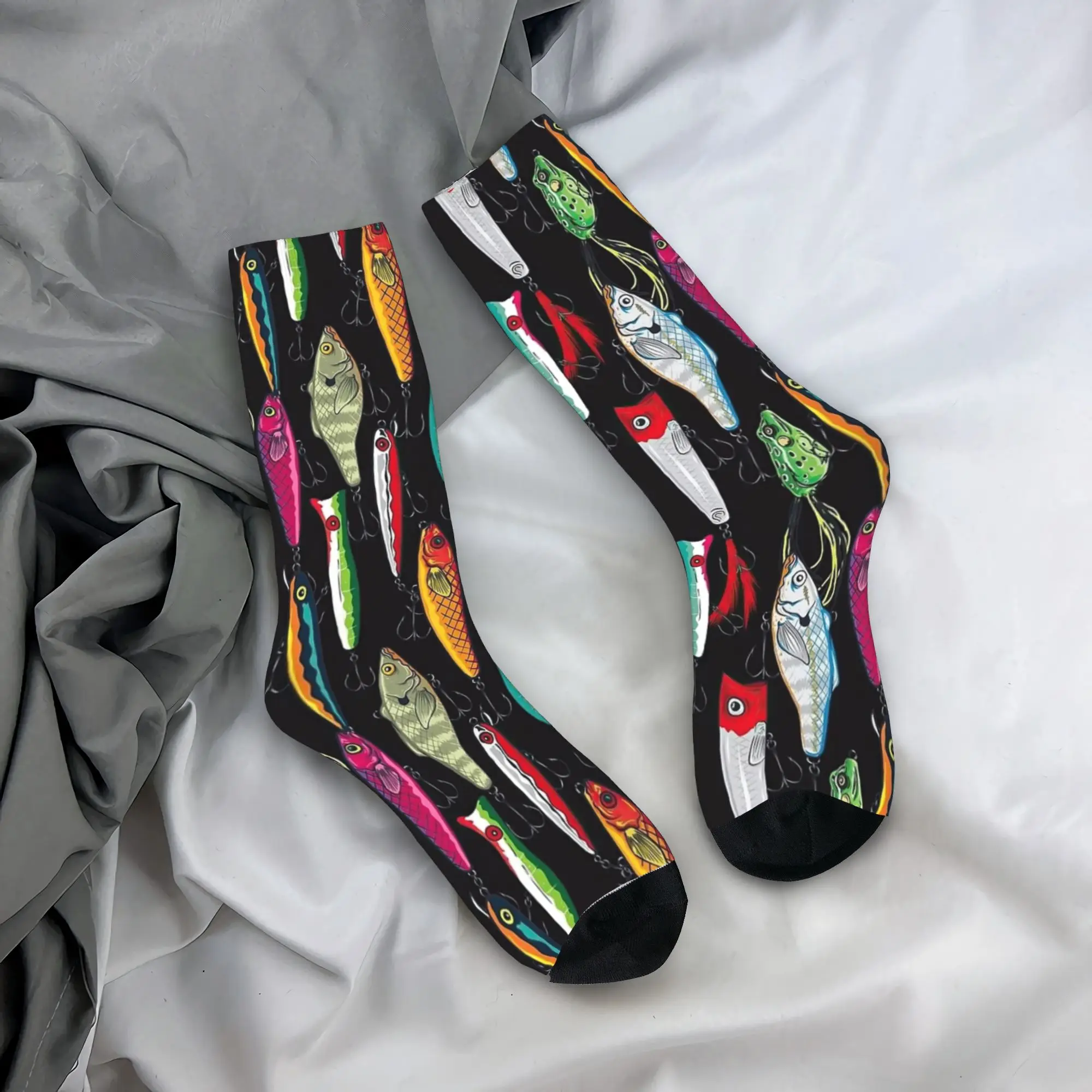 Fish Bait Socks Colorful Printed Fish Fishing Pattern Fashion Stockings Winter Anti Skid Couple Socks Comfortable Outdoor Socks
