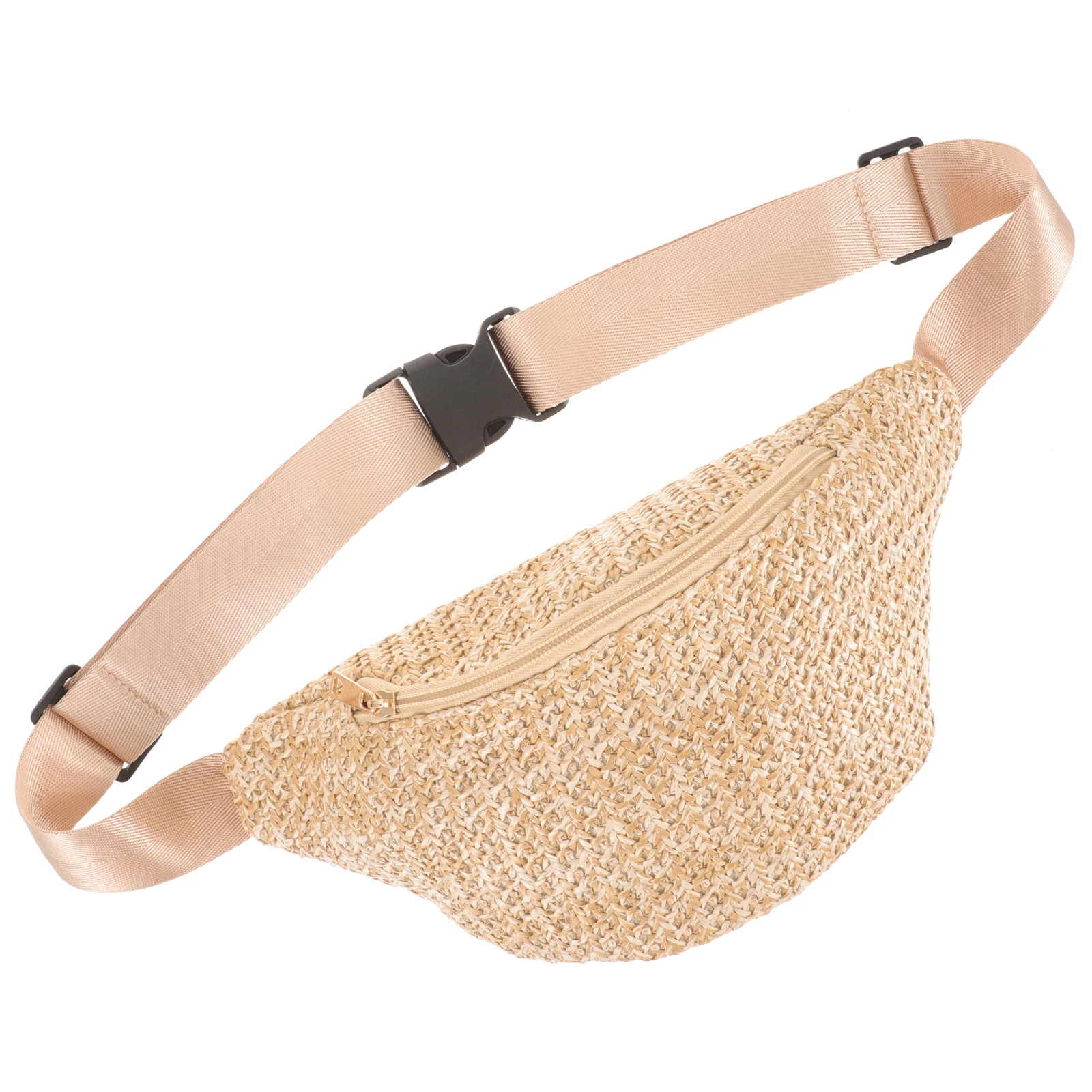 

Straw Bag Light Beige Summer Fanny Pack Storage Pouch Hiking Bike Riding Outdoor Activity Simulation Chest Bag