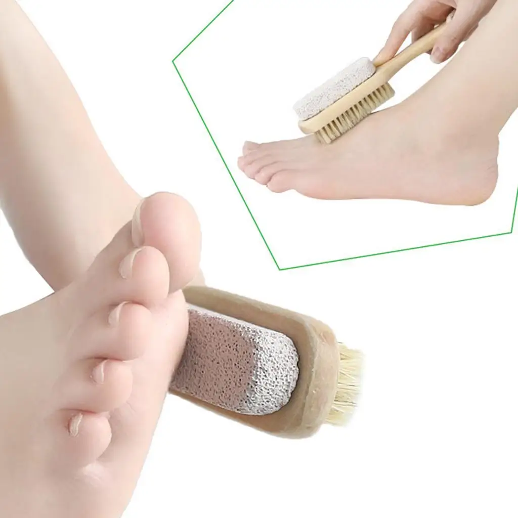 Wooden Handle Foot Stone Callus Brush Pumice Exfoliating Scrub Remover Kit for Dry Hard Skin Care