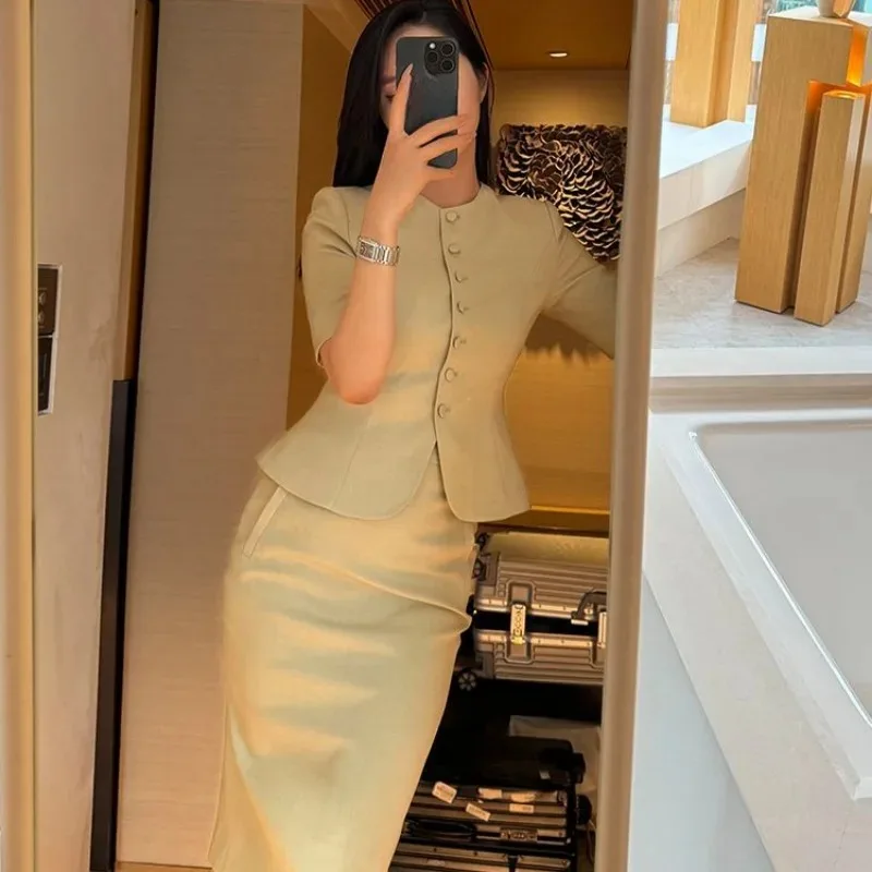 Woman Outfit Midi Short Sleeve Suits Sexy Office 2 Pieces Sets for Women Skirt Festival Clothing Trend 2024 Summer Clothes Y2k