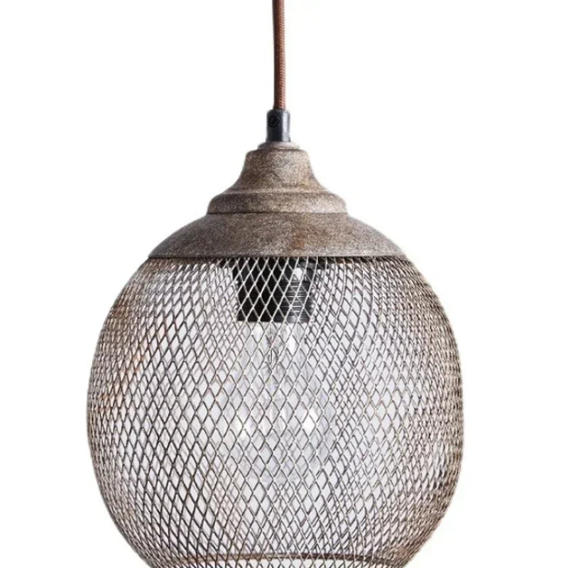 American retro industrial wind single head wrought iron mesh chandelier creative dining room