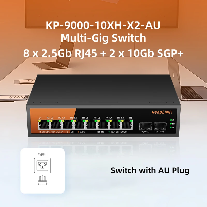 KeepLiNK 10-Port Multi-Gigabit Unmanaged Ethernet Network with 8 X 2.5Gb Copper RJ45 and 2 X 10Gb SFP+ image 3