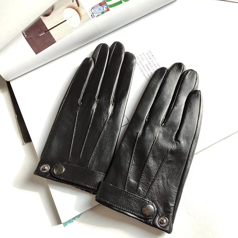 Women\'s Sheepskin Gloves Winter Spring Thin Style Touch Screen Driving Female Color Leather Gloves High-end Winter Gloves