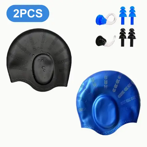 2 st silikon badmössa heltäckande män kvinnor dykning badvatten sportskyddande mössa 6 best sales badkläder - №3